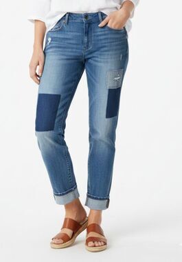 LOFT Slim Pocket Boyfriend Jeans Size 30 / 10 Patchwork Distressed Medium Wash